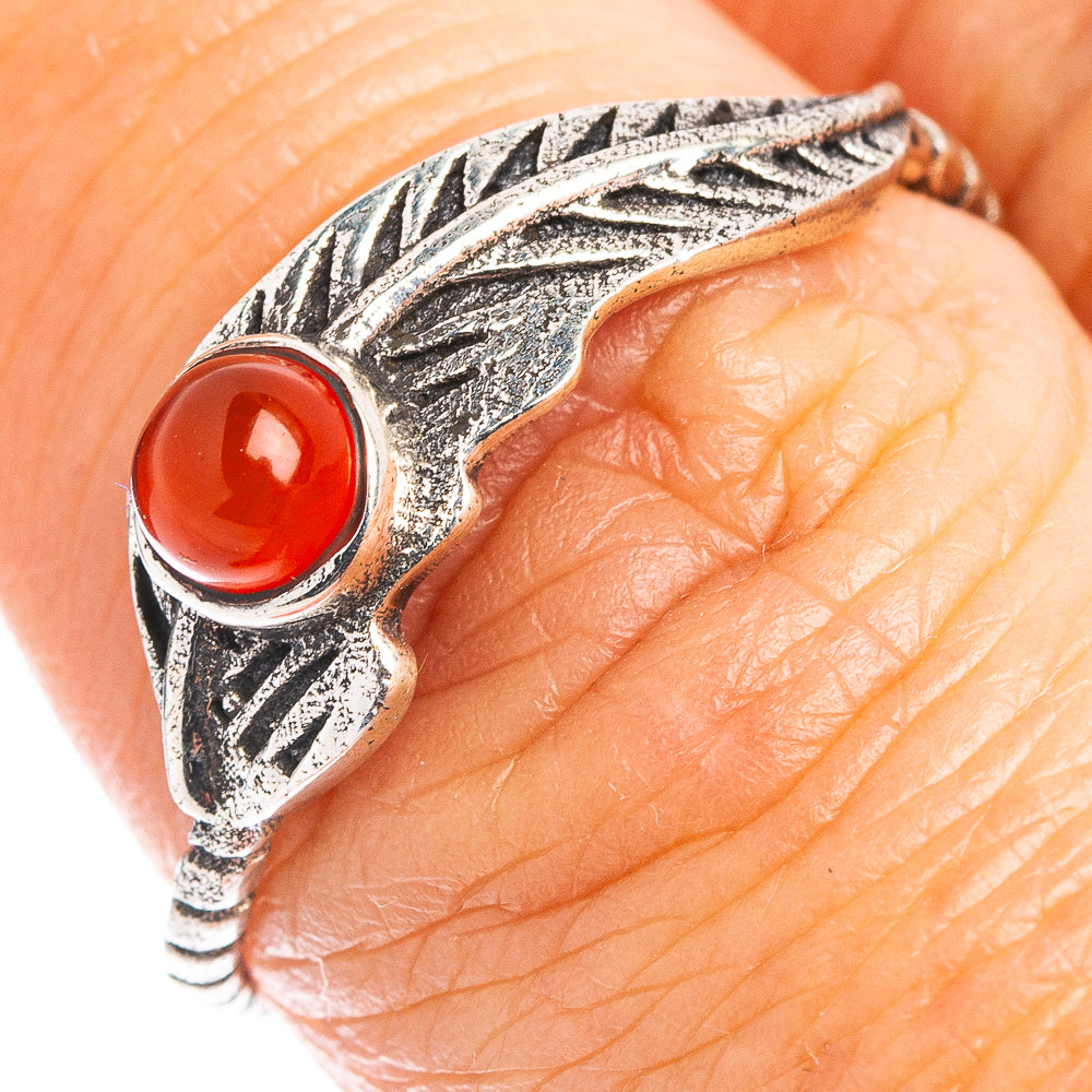 Carnelian Feather Dainty Ring Size 7.75 (.925 Sterling Silver)