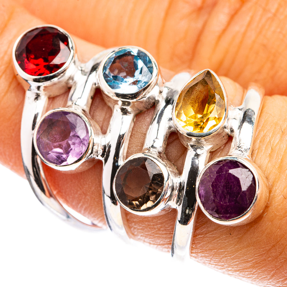 Large Garnet, Amethyst, Blue Topaz, Smoky Quartz, Citrine Ring Size 6.75 (925 Sterling Silver) R142920