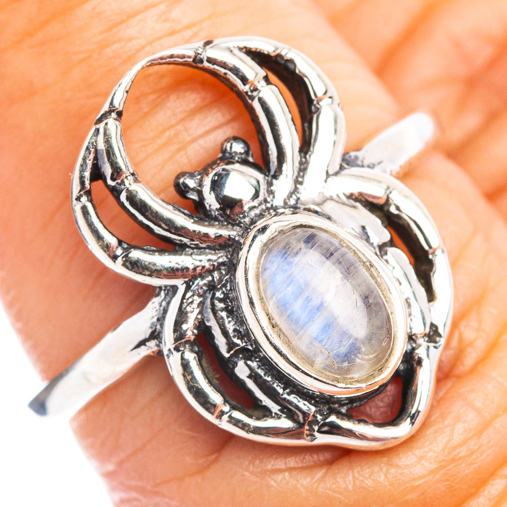 Rainbow Moonstone Spider Dainty Ring Size 6.75 (.925 Sterling Silver)