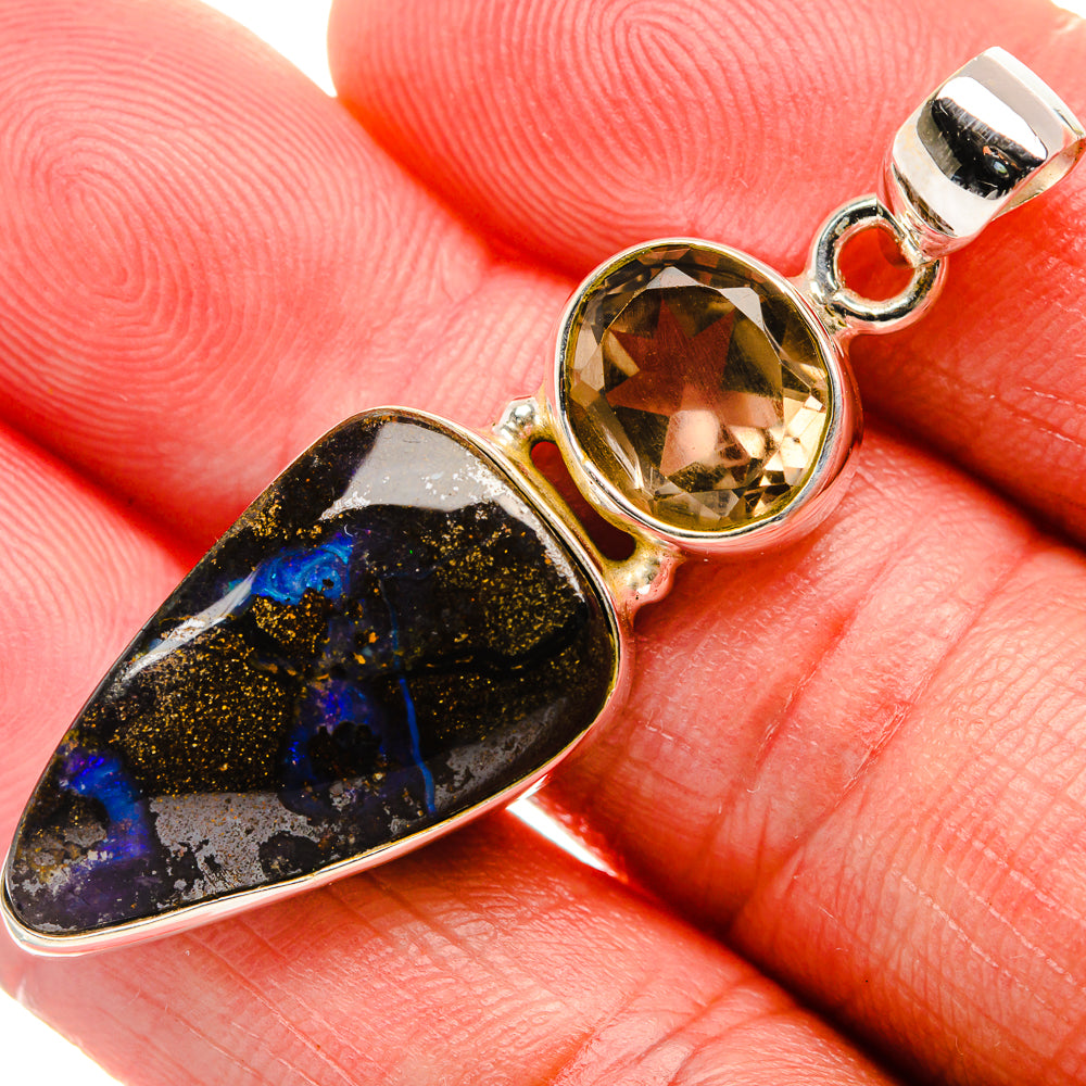 Boulder Opal, Smoky Quartz Pendant 2" (925 Sterling Silver) PD38195