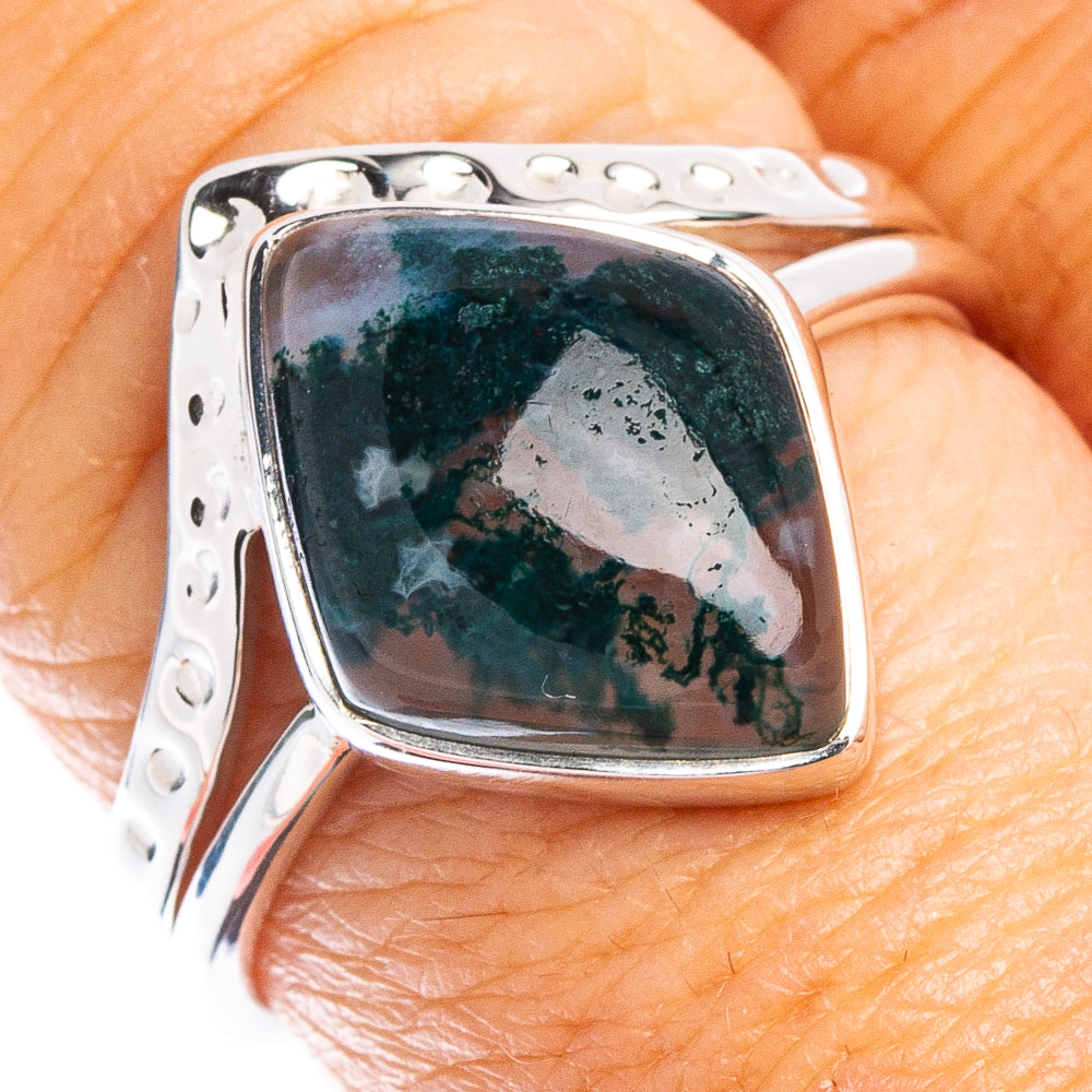 Premium Green Moss Agate Ring Size 8 (925 Sterling Silver) R8037
