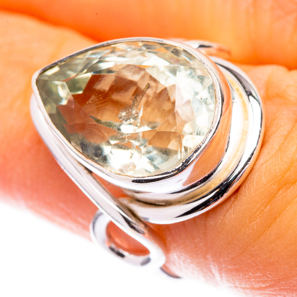 Faceted Green Amethyst Ring Size 5.5 (925 Sterling Silver) R141512