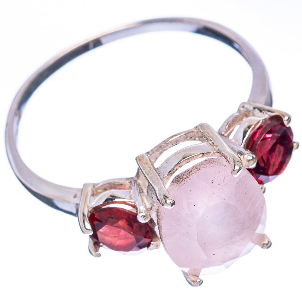 Rose Quartz, Garnet Ring Size 8 (925 Sterling Silver) R3023