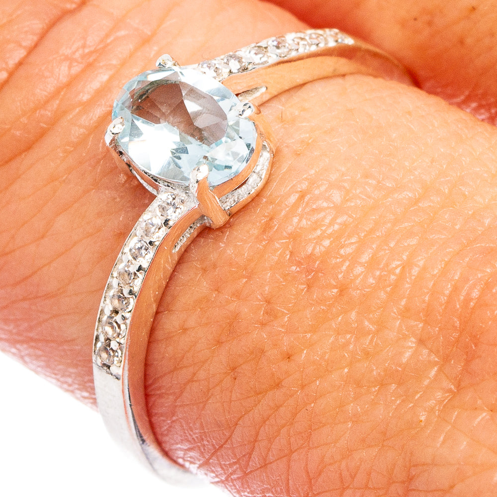 Value Faceted Blue Topaz, Cubic Zirconia Ring Size 9 (.925 Sterling Silver)