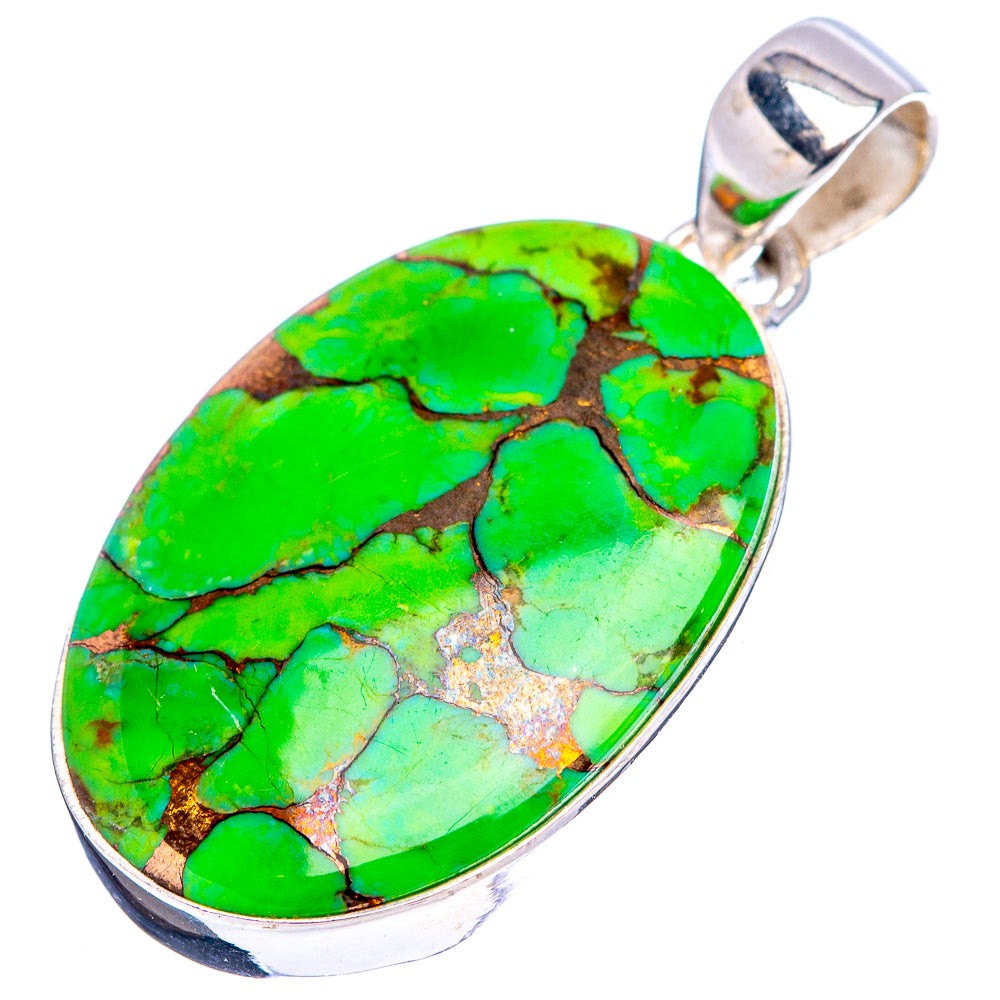Green Copper Turquoise Pendant 1 3/8" (.925 Sterling Silver)