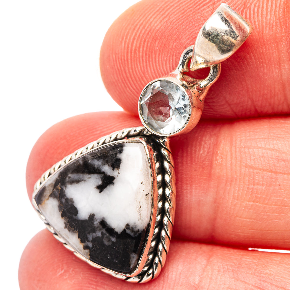 White buffalo Turquoise, Blue Topaz Pendant 1 3/8" (.925 Sterling Silver)