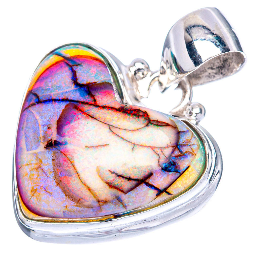 Rare Sterling Opal Heart Pendant 1 1/8" (925 Sterling Silver) P41656