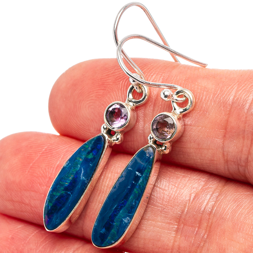 Rare Doublet Opal, Amethyst Earrings 1 5/8" (.925 Sterling Silver)
