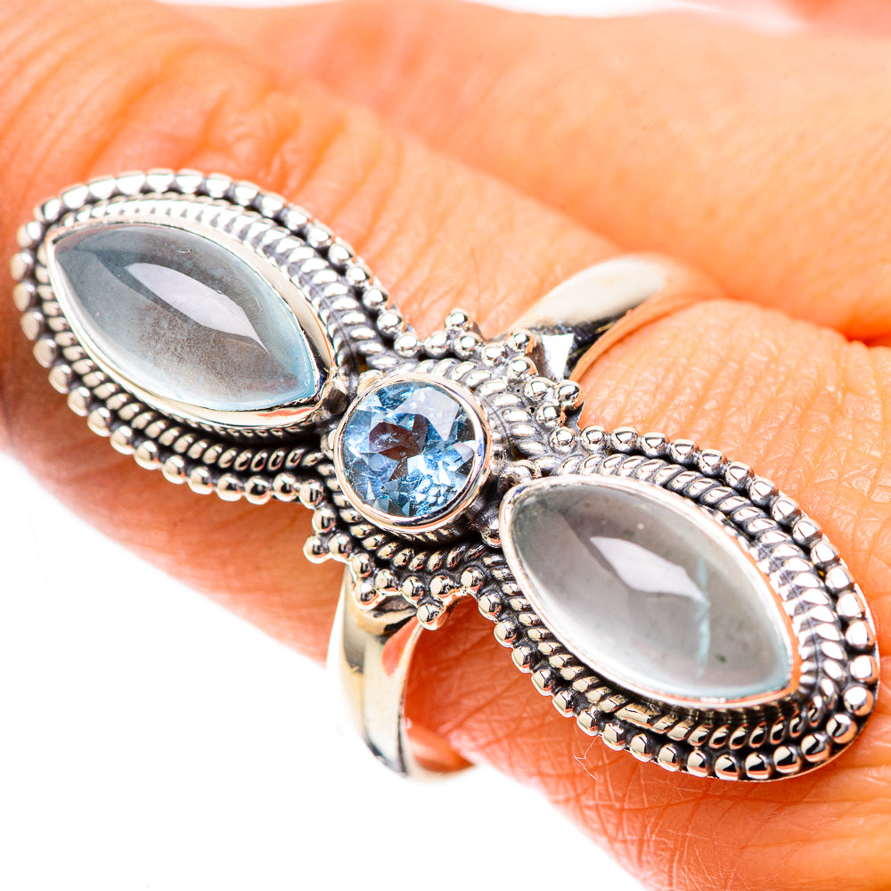 Large Natural Aquamarine, Blue Topaz Ring Size 10 (925 Sterling Silver) RING138042