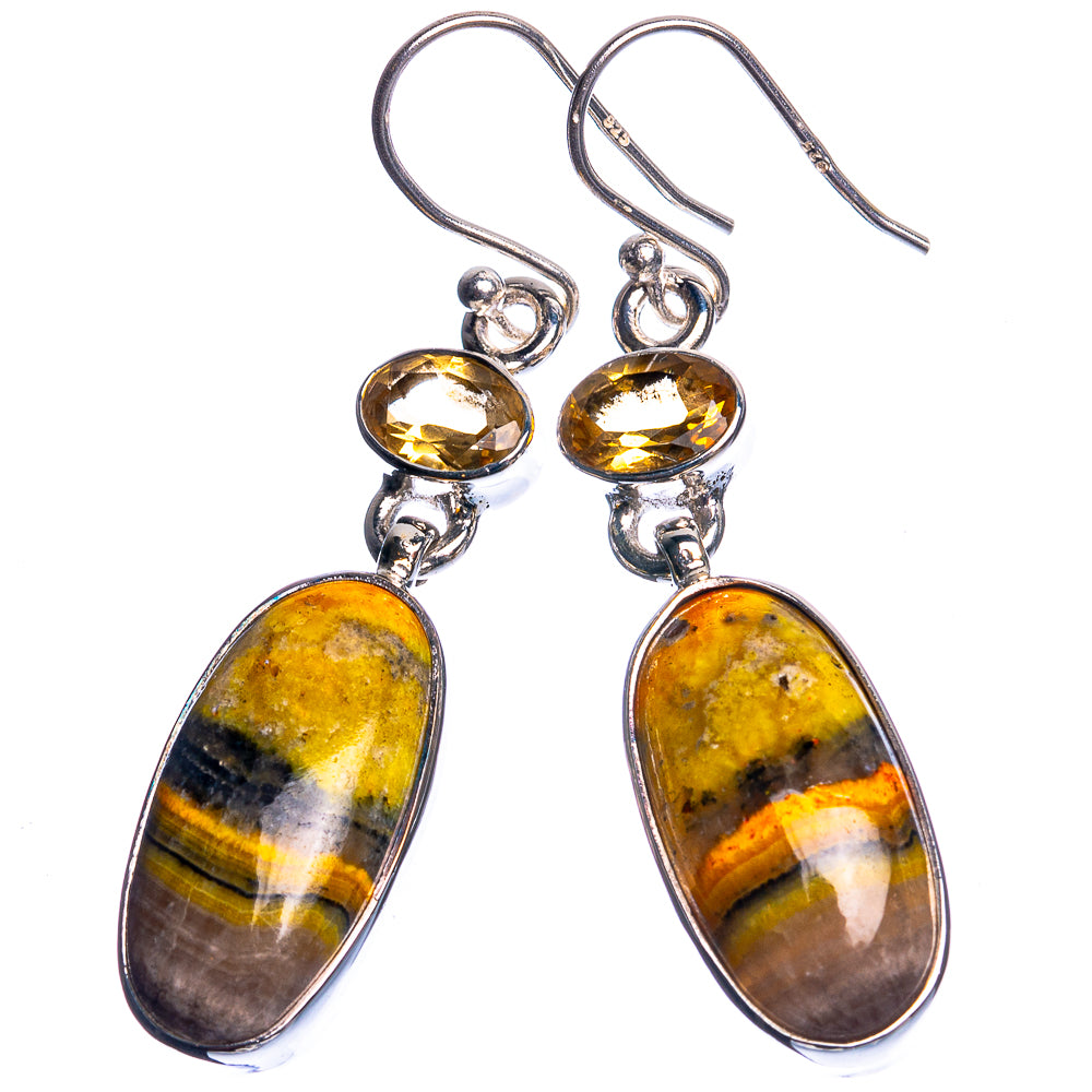 Bumble Bee Jasper, Citrine 925 Sterling Silver Earrings 1 7/8"