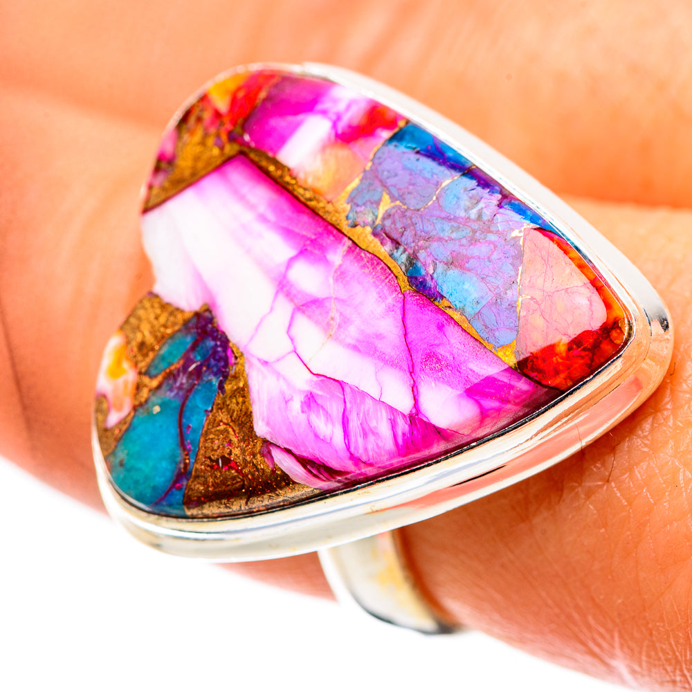 Large Kingman Pink Dahlia Turquoise Ring Size 7.75 (925 Sterling Silver) RING138889