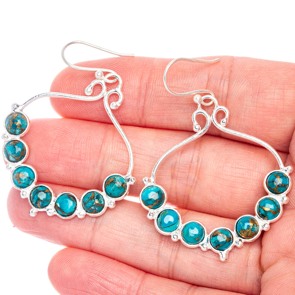 Blue Copper Composite Turquoise Earrings 2" (925 Sterling Silver) E433101
