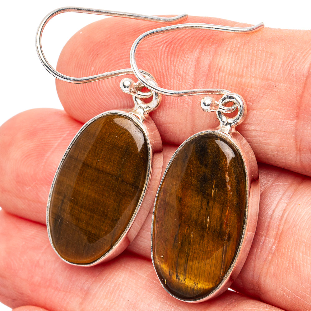 Tiger Eye Earrings 1 5/8" (.925 Sterling Silver)