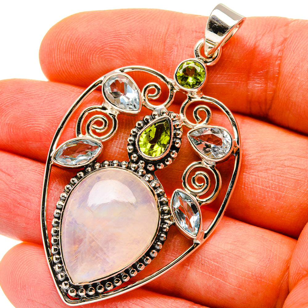 Signature Rainbow Moonstone, Peridot, Blue Topaz Pendant 2 1/4" (925 Sterling Silver) PD37832