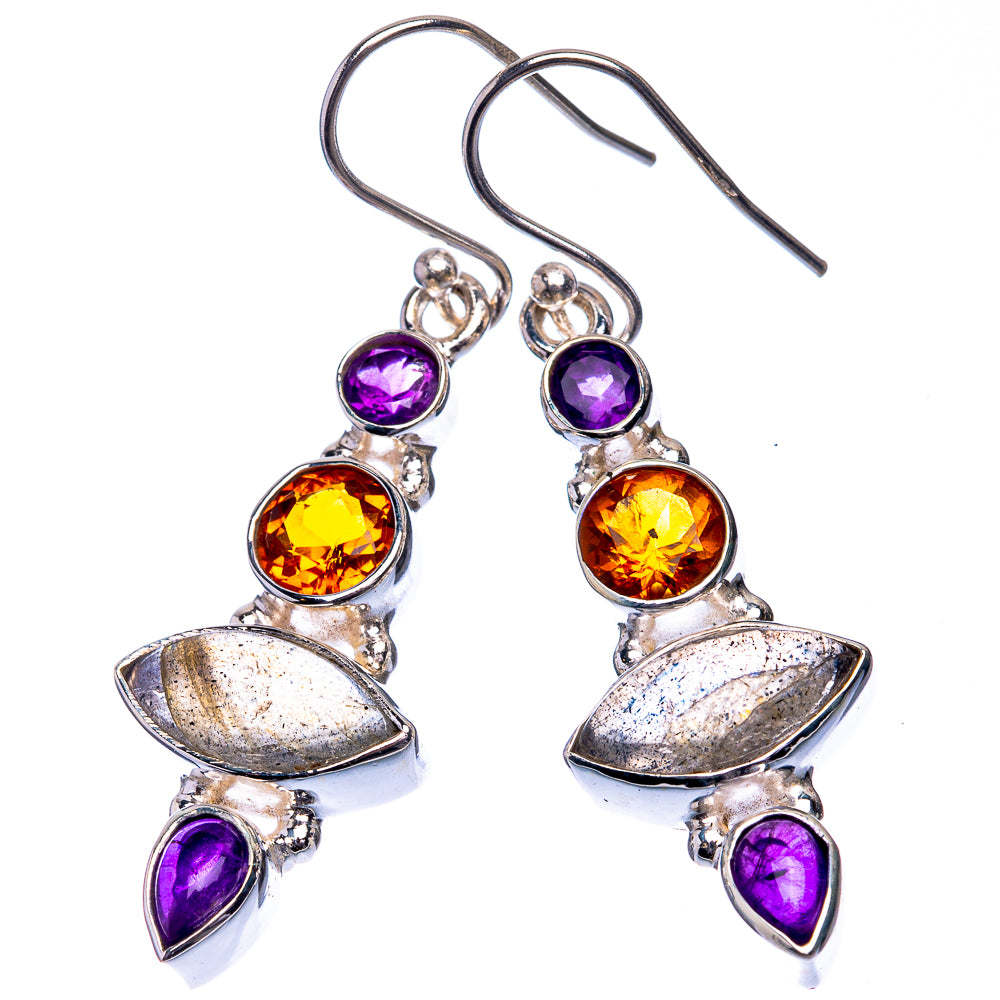 Labradorite, Citrine, Amethyst Earrings 1 3/4" (925 Sterling Silver) E432605