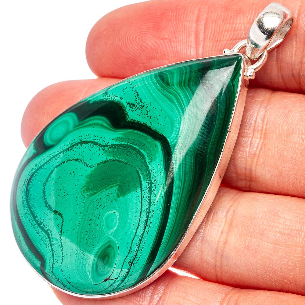 Malachite Pendant 2 3/8" (.925 Sterling Silver)