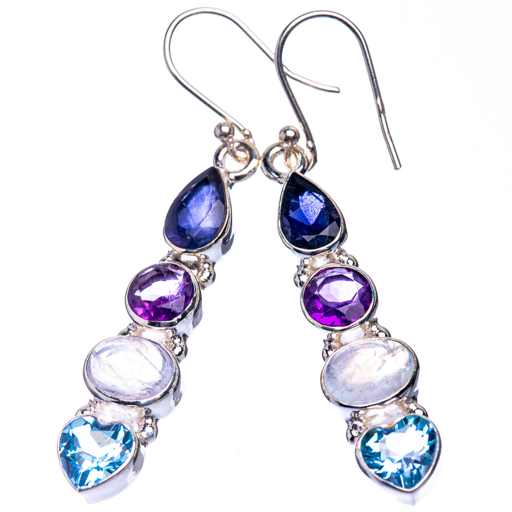 Rainbow Moonstone, Tanzanite, Blue Topaz, Amethyst Earrings 2" (925 Sterling Silver) E432577