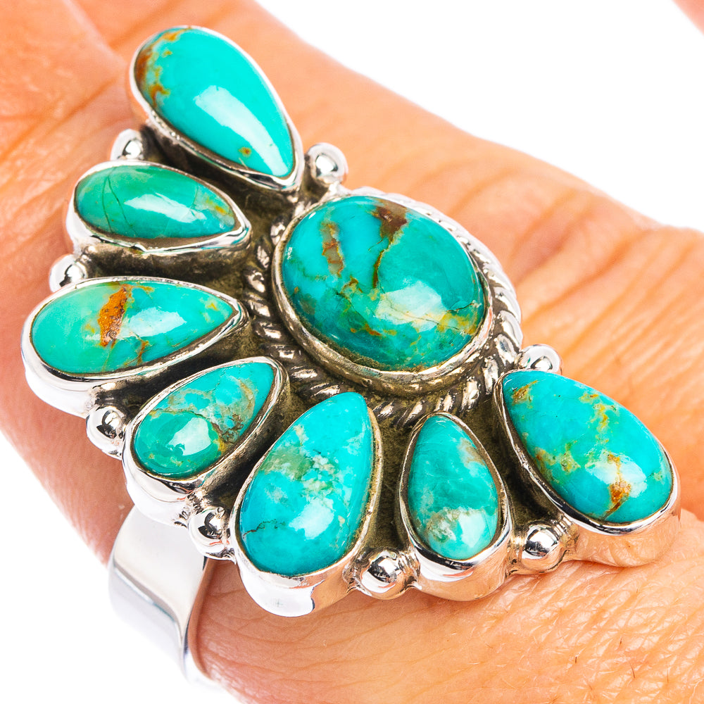 Mohave Turquoise Native Style Ring Size 7 Adjustable (.925 Sterling Silver)