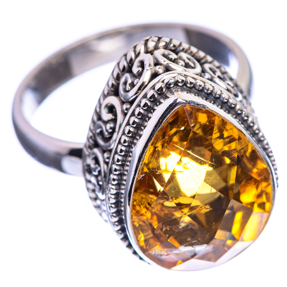 Faceted Citrine 925 Sterling Silver Ring Size 7.25