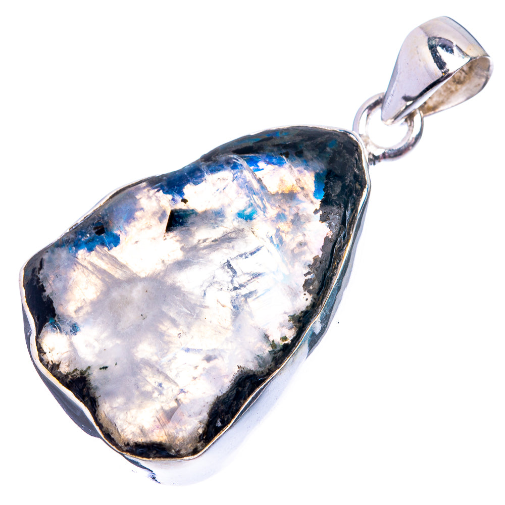 Raw Rainbow Moonstone Pendant 1 5/8" (925 Sterling Silver) P39026