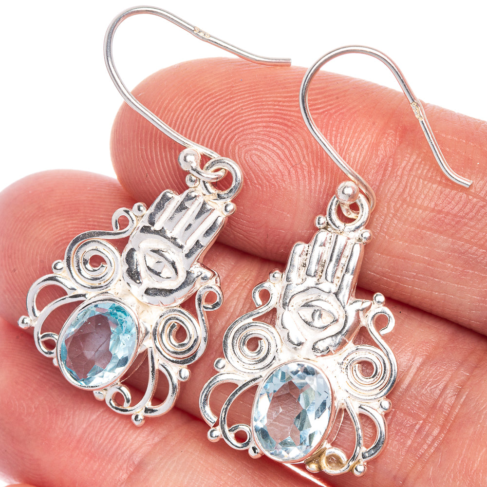 Blue Topaz Hand Eye Earrings 1 1/2" (925 Sterling Silver) E1069