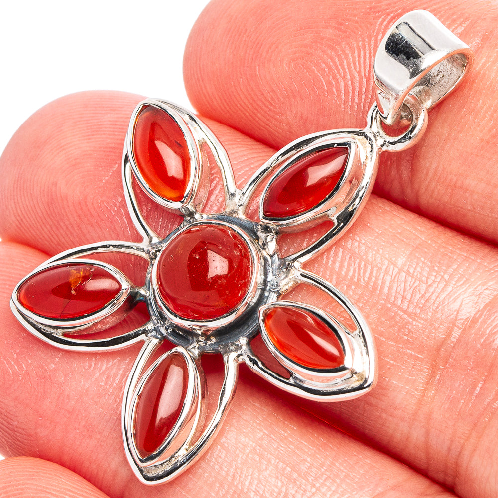 Carnelian Flower 925 Sterling Silver Premium Pendants 1 5/8" (925 Sterling Silver) P43721
