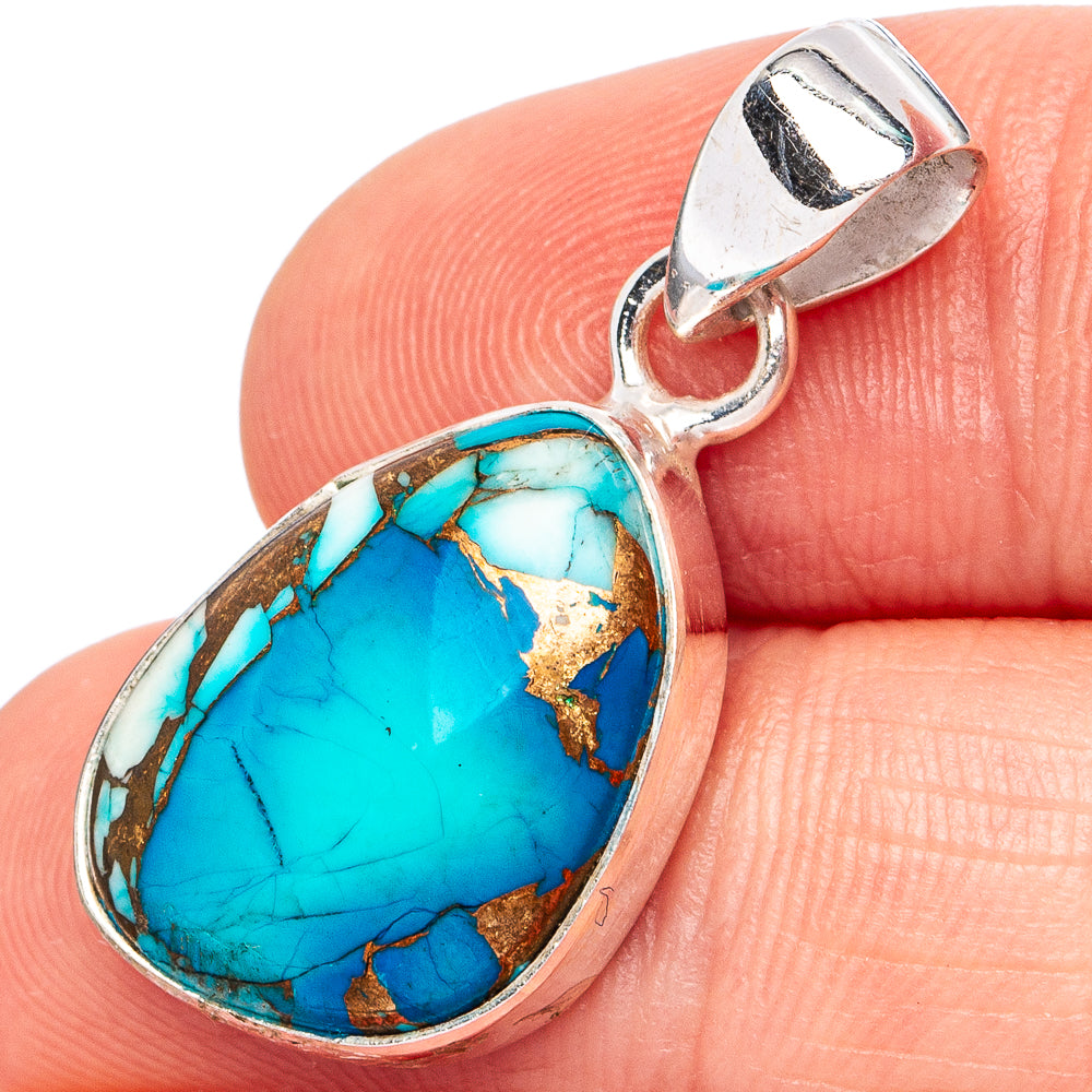 Ice Blue Dahlia Mohave Turquoise Pendant 1 1/8" (.925 Sterling Silver)