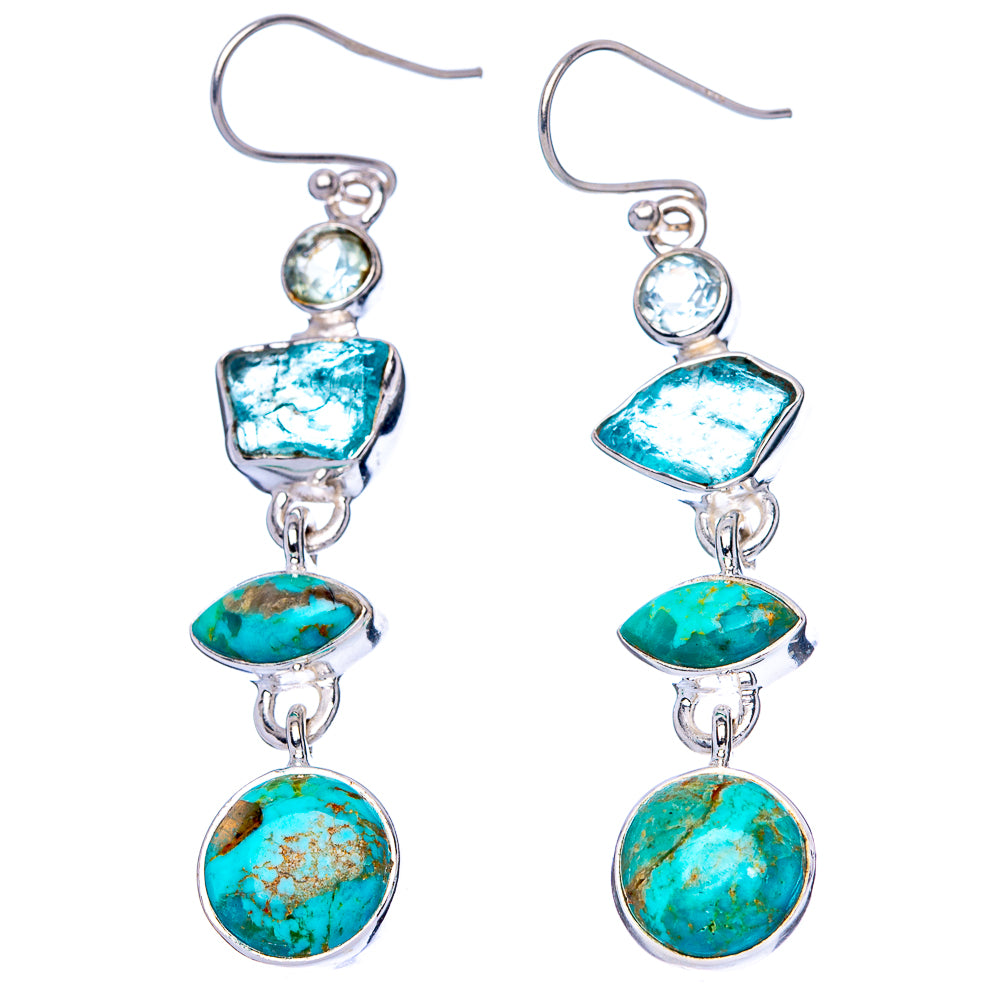 Rare Arizona Turquoise, Apatite, Blue Topaz Earrings 2 1/4" (925 Sterling Silver) E1587