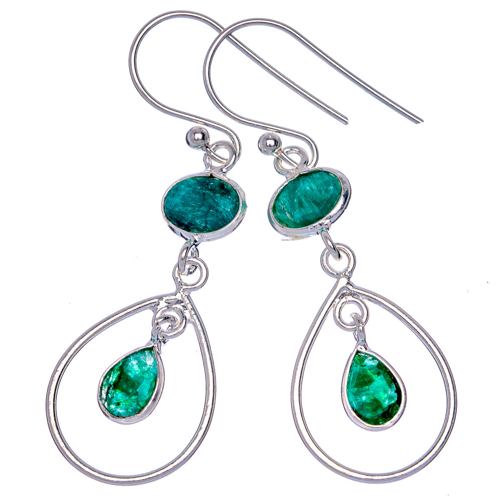 Emerald Dainty Earrings 1 7/8" (925 Sterling Silver) E433126