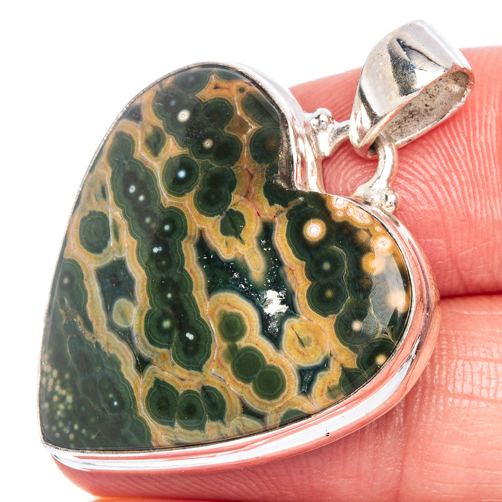 Ocean Jasper Heart Pendant 1 3/8" (925 Sterling Silver) P40523