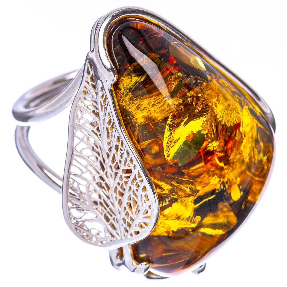 Baltic Amber Leaf Ring Size 9 (925 Sterling Silver) R1881