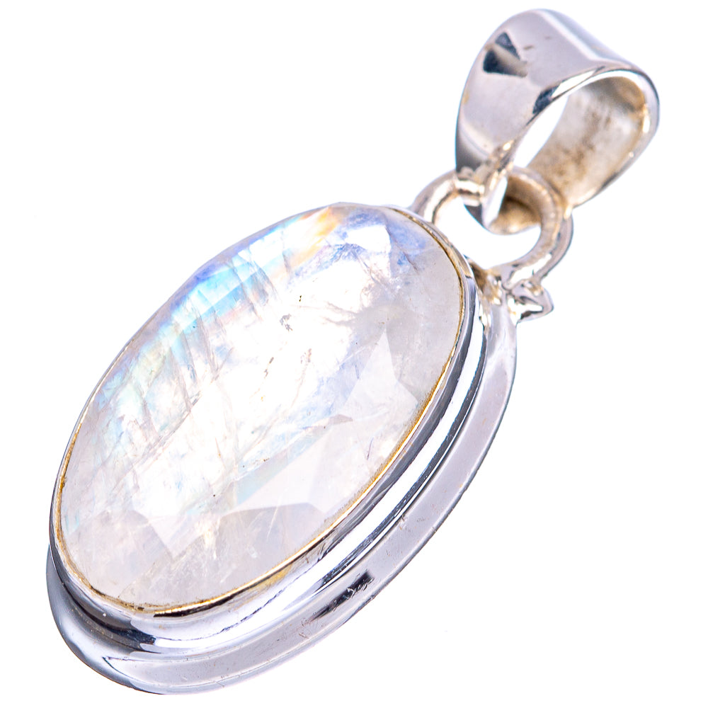 Faceted Rainbow Moonstone Pendant 1 1/8" (.925 Sterling Silver)