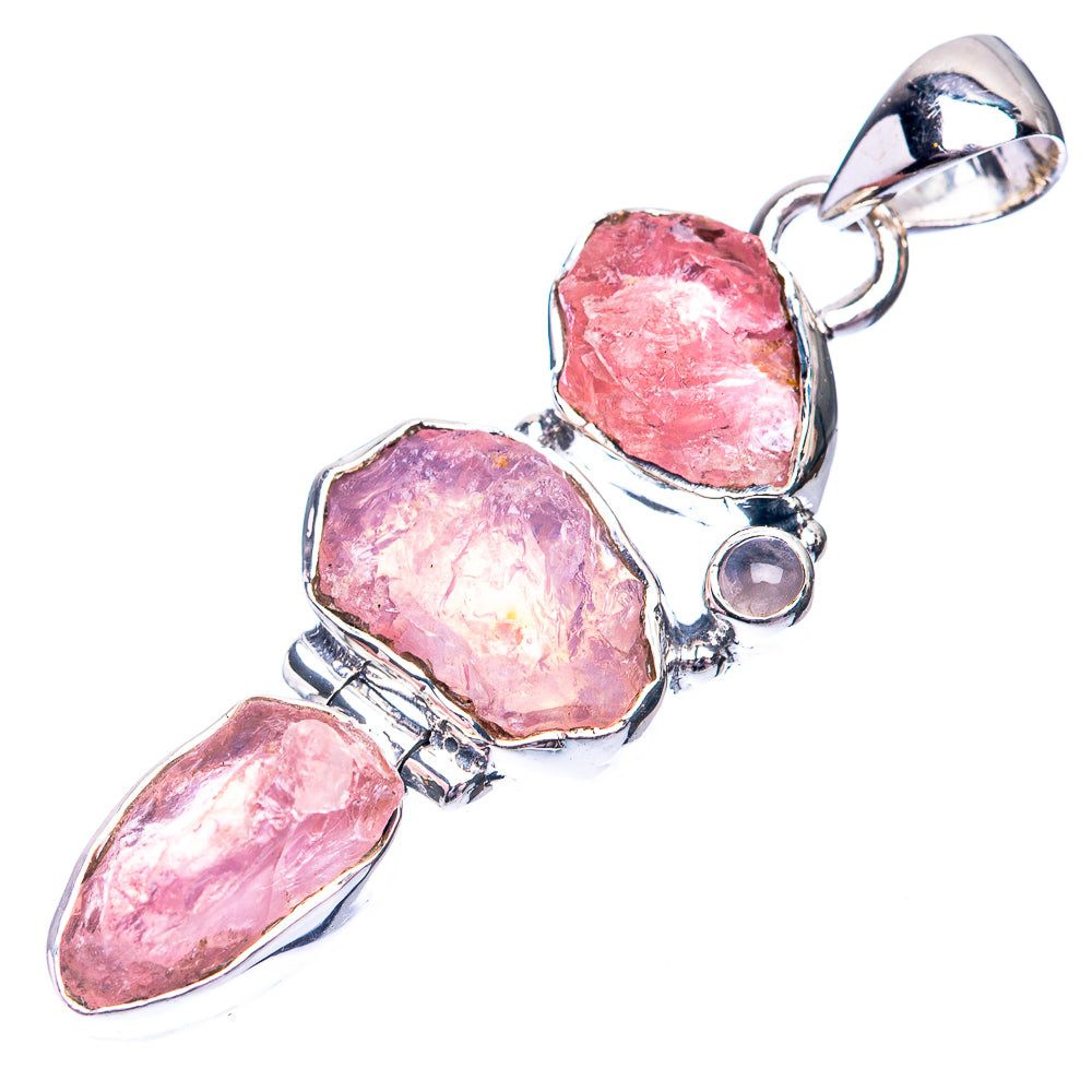 Rough Rose Quartz Pendant 1 7/8" (925 Sterling Silver) P38712