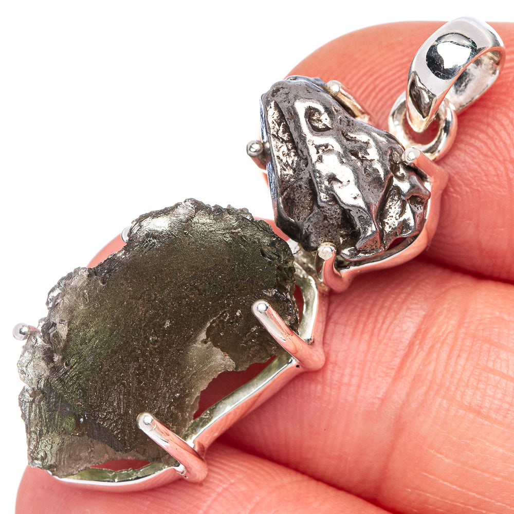 Rare Czech Moldavite, Shungite Pendant 1 1/2" (925 Sterling Silver) P39997