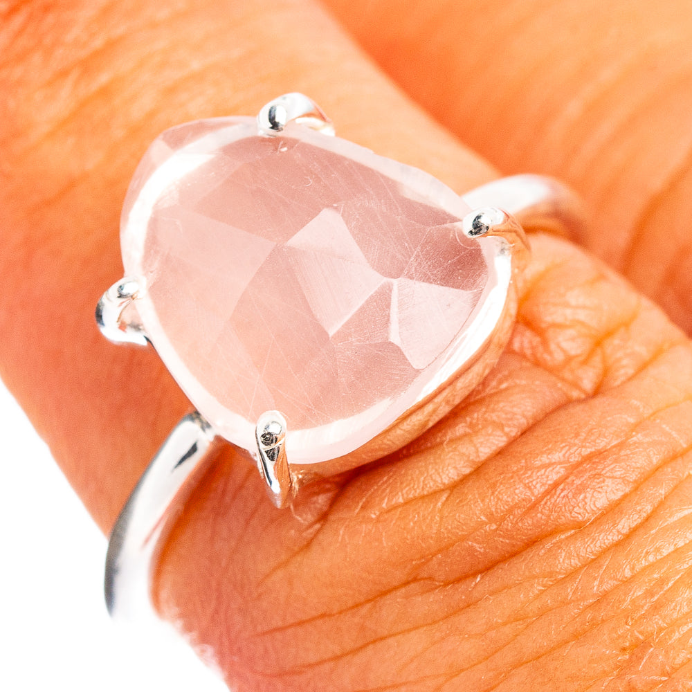 Faceted Rose Quartz Ring Size 6.5 (.925 Sterling Silver)
