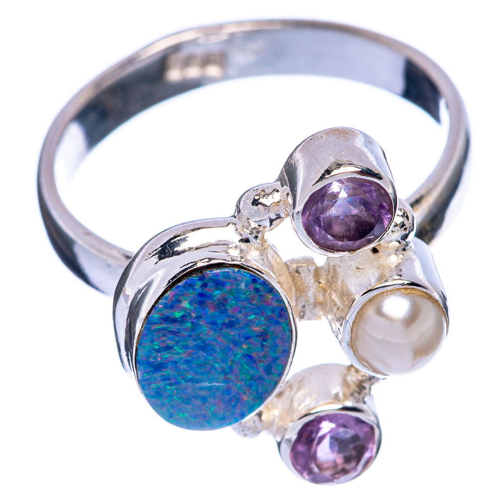 Rare Australian Fire Opal, Amethyst, Cultured Pearl Ring Size 7.75 (925 Sterling Silver) R145597