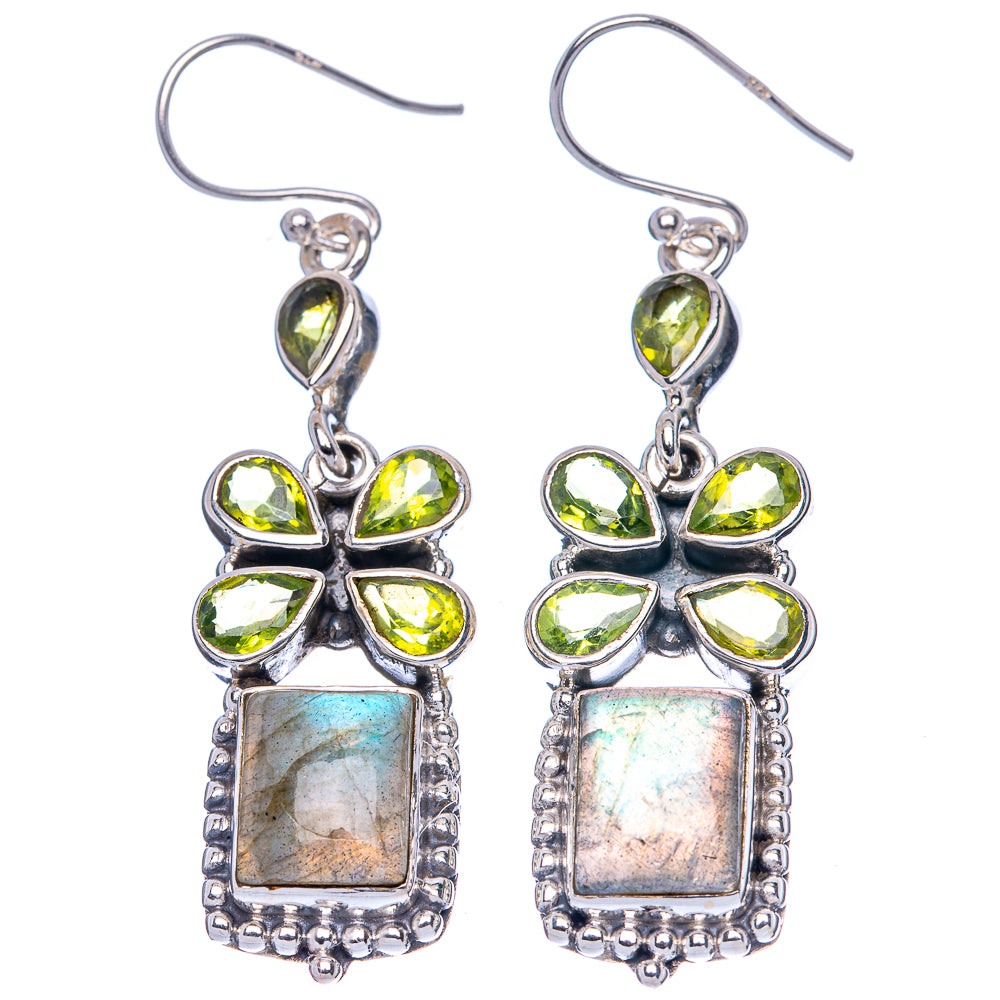 Premium Labradorite, Peridot Earrings 2 1/8" (925 Sterling Silver) E1629