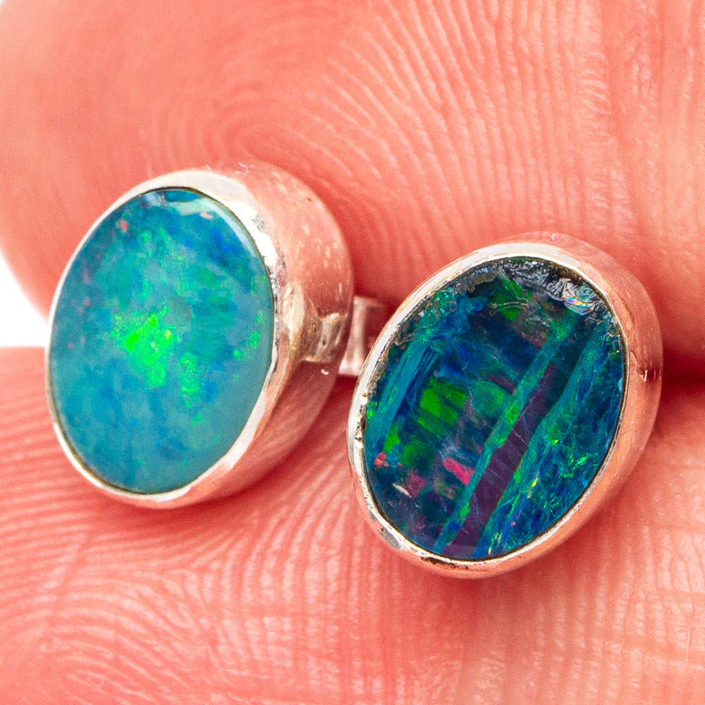 Rare Doublet Opal Earrings 3/8" (925 Sterling Silver) E2594