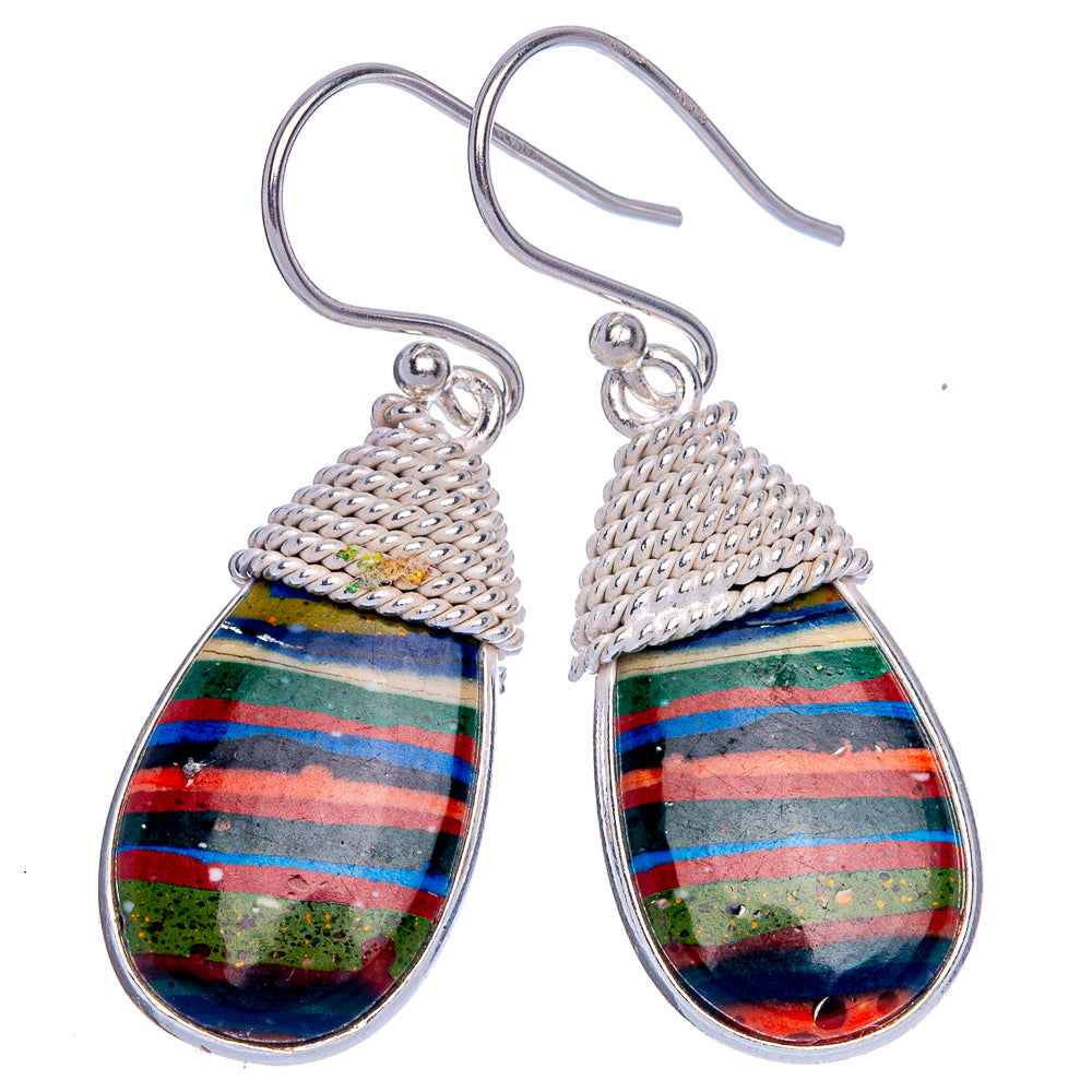 Rainbow Calsilica Earrings 1 1/2" (925 Sterling Silver) E433210