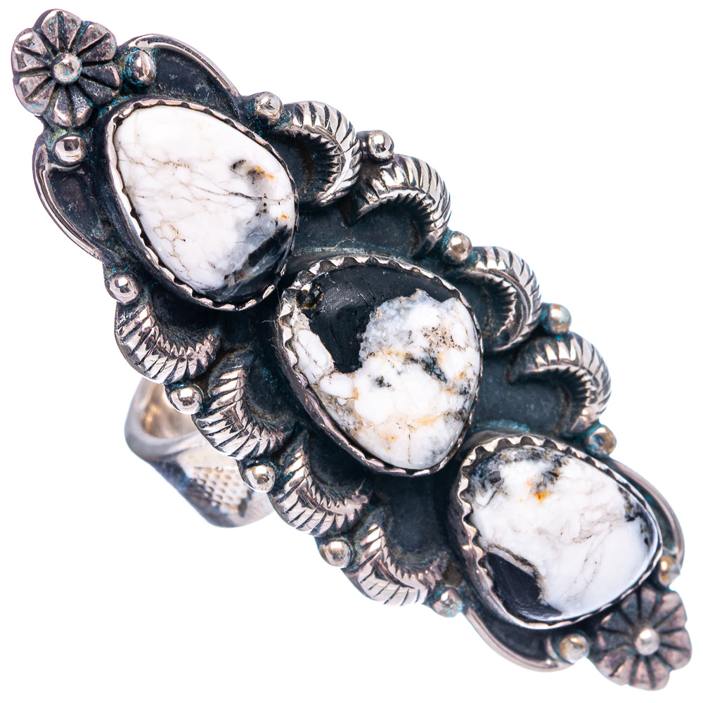 Exclusive Native Style White Buffalo Turquoise Ring Size 6 Adjustable (.925 Sterling Silver)