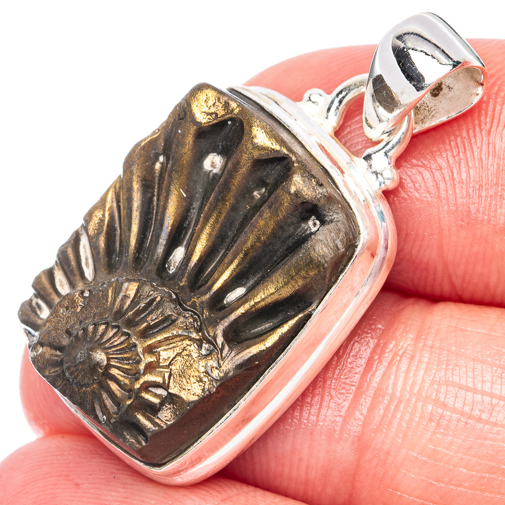 Pyritized Ammonite Pendant 1 1/4" (925 Sterling Silver) P44367