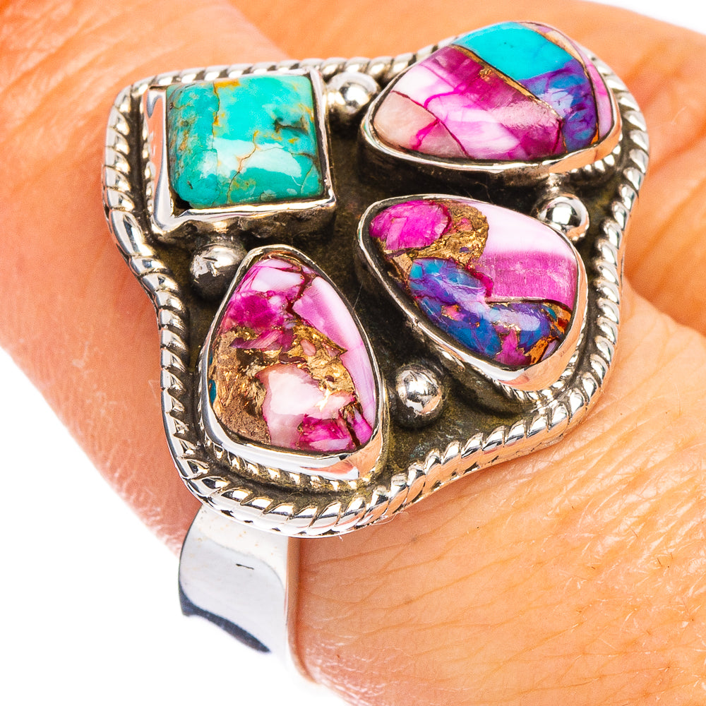 Pink Dahlia Mohave Turquoise Ring Size 8 Adjustable (.925 Sterling Silver)