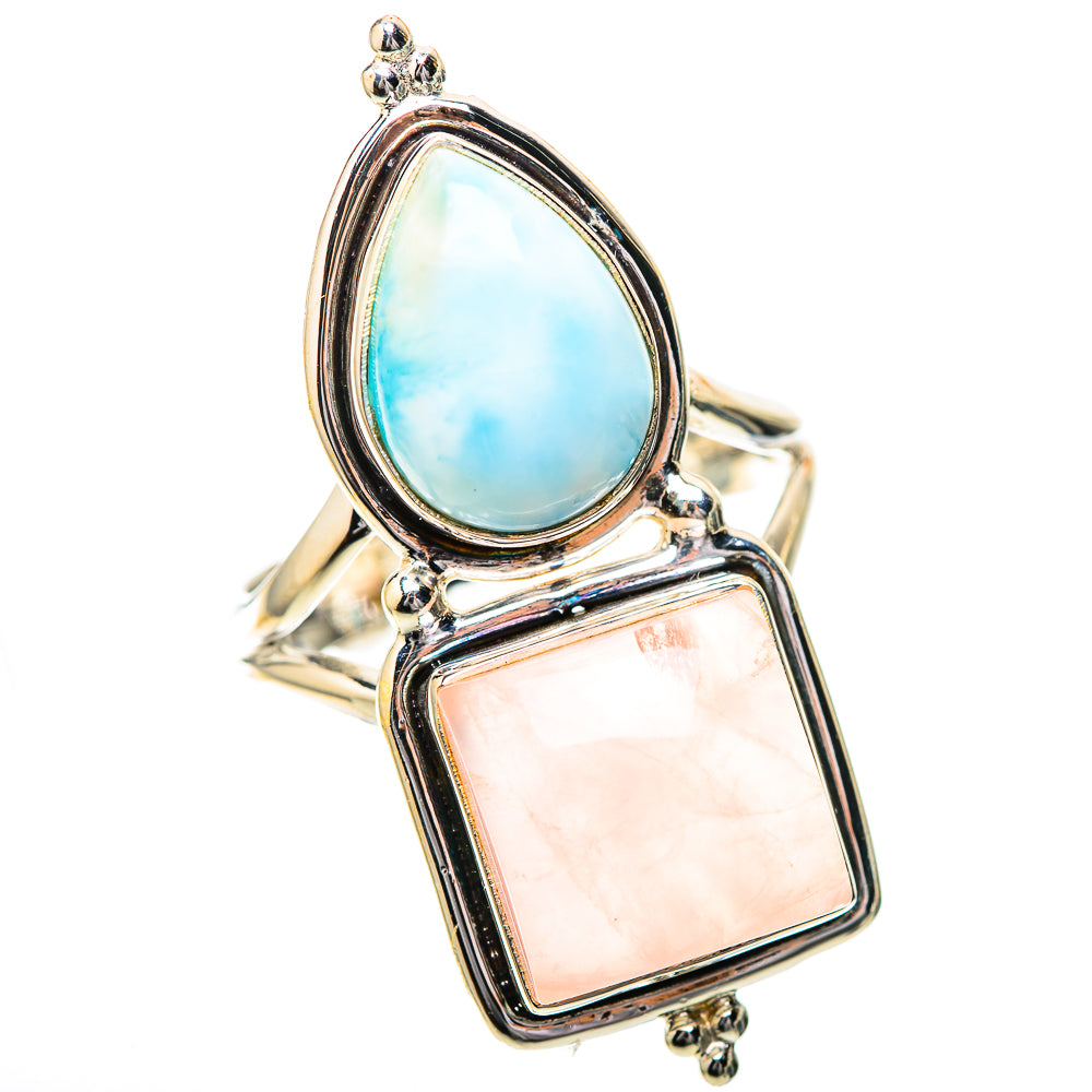 Large Rose Quartz, Larimar 925 Sterling Silver Ring Size 10 (925 Sterling Silver) RING139685