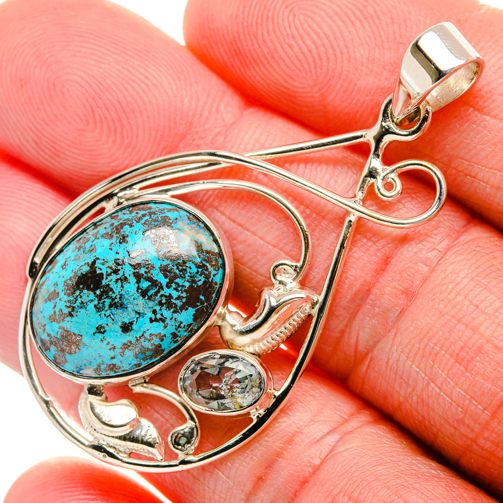 Premium Shattuckite, Blue Topaz 925 Sterling Silver Pendant 2" (925 Sterling Silver) PD37757