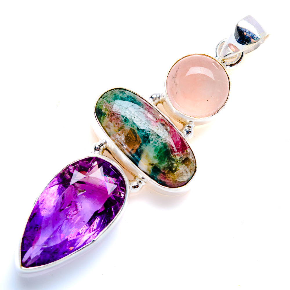 Faceted Amethyst, Tourmaline, Rose Quartz Pendant 2 1/4" (925 Sterling Silver) PD38274