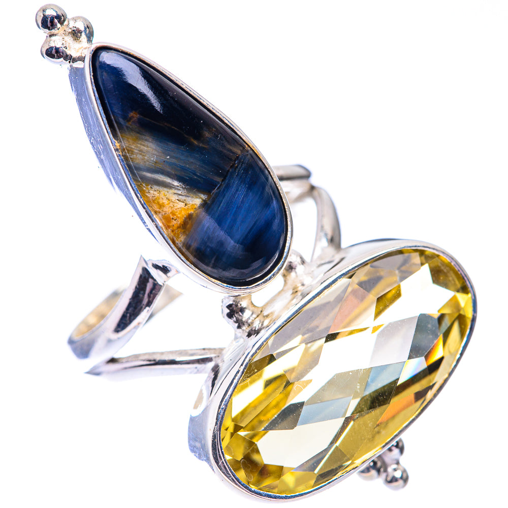 Large Lemon Quartz, Pietersite Ring Size 6.75 (925 Sterling Silver) R140654