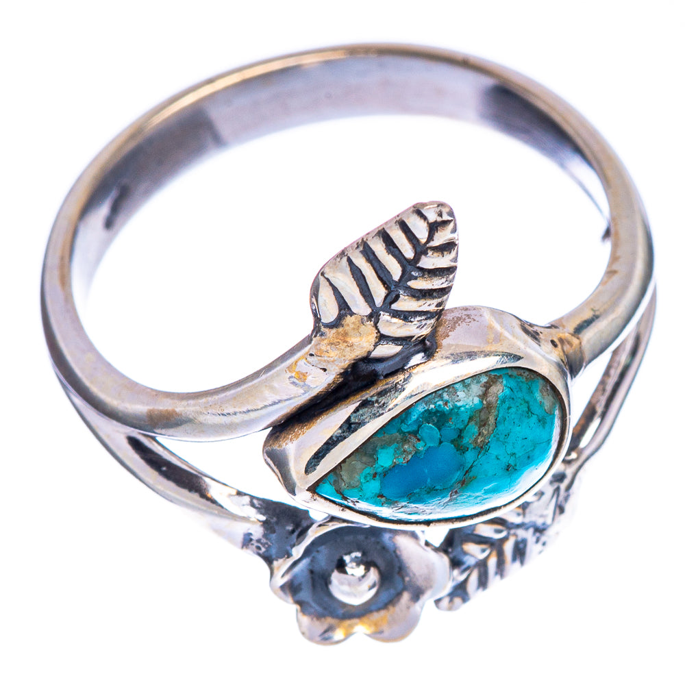 Tibetan Turquoise Flower Ring Size 7.5 (925 Sterling Silver) R147293