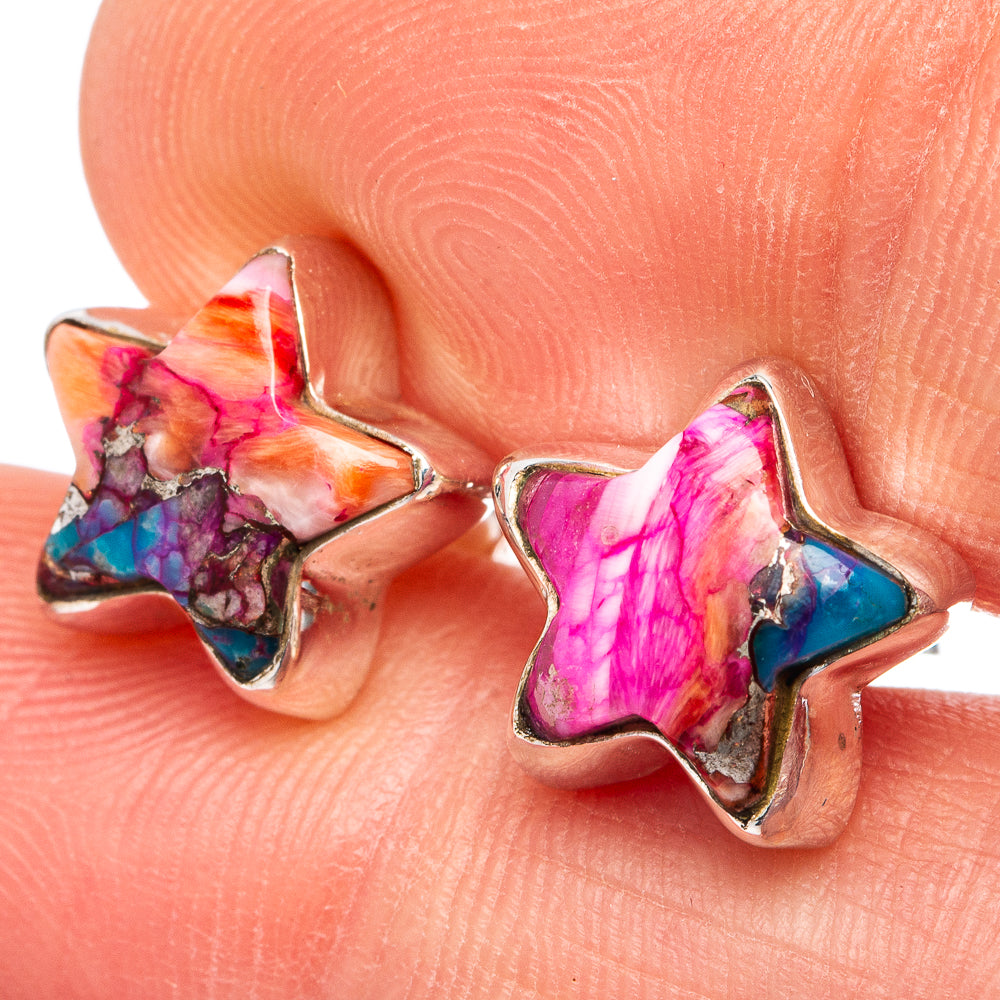 Pink Dahlia Mohave Turquoise Star Earrings 3/8" (.925 Sterling Silver)