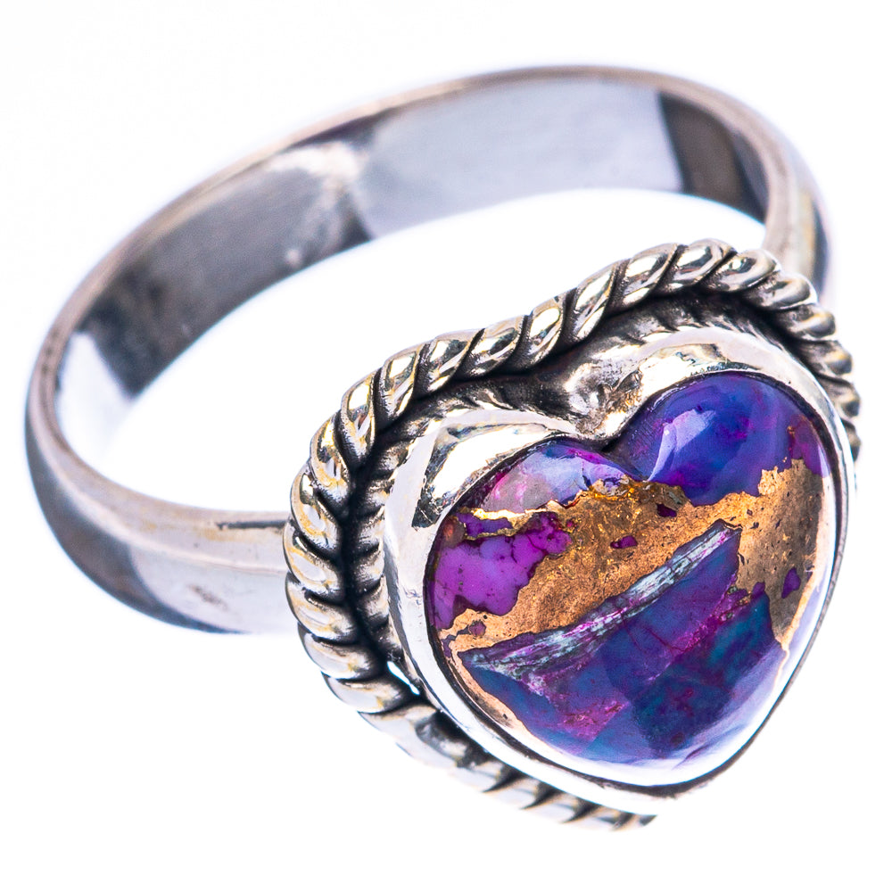 Purple Copper Turquoise Heart Ring Size 6 (925 Sterling Silver) R4115