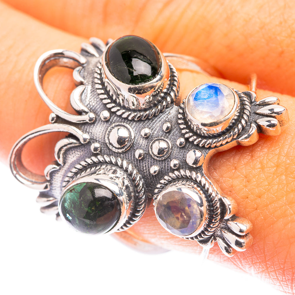 Large Green Aventurine, Rainbow Moonstone Ring Size 9 (925 Sterling Silver) R141382